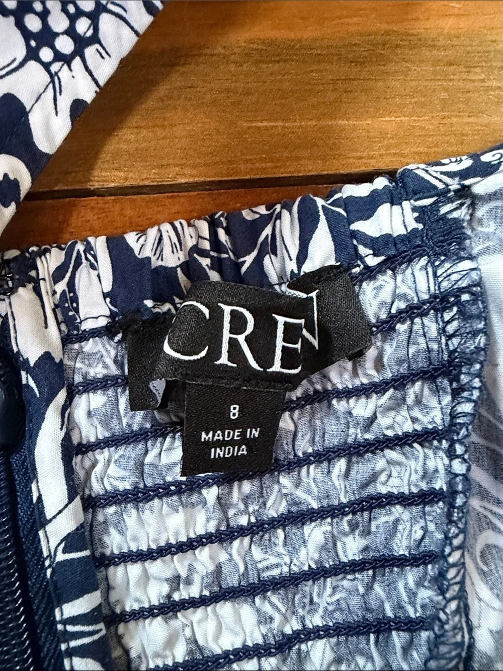 J. Crew Navy and White Floral Square-Neck Puff Sleeve Blouse